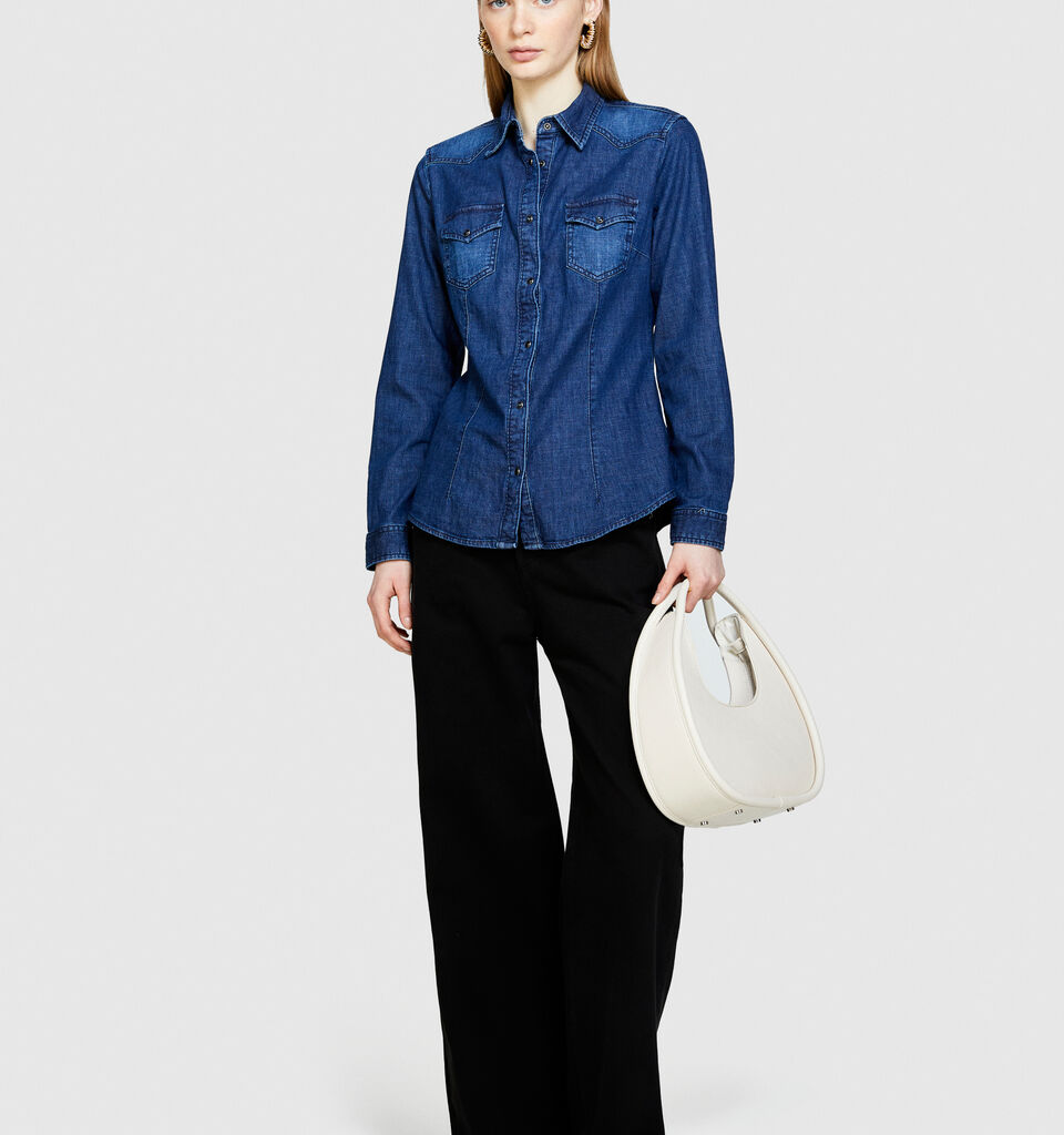 Camicia di jeans slim fit - camicie da donna - Blu Scuro | Sisley image number 1